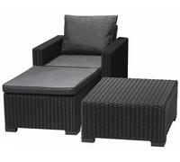 ALLIBERT MOOREA Ensemble de jardin (table, fauteuil, pouf), rotin, graphite/gris 17200418