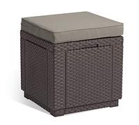 Allibert Tabouret avec Coussin, Cube sans Coussin en Plastique Effet rotin Marron