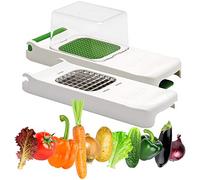 ALLIGATOR 3008 - Hachoir Multifonction 2 en 1 - Coupe Légumes - Coupe Frites - 2 Lames Interchangeables - 6x6 mm et 12x12 mm - Sans BPA - Blanc et Vert