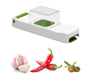 ALLIGATOR 3080 - Mini Hachoir Multifonction Avec Bac Collecteur - Coupe Légumes - Coupe Oignon - Lame 3x3 mm - Sans BPA - Blanc et Vert