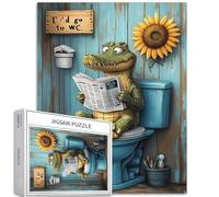 Alligator assis sur le siège de toilette et lisant le journal - Casse-tête coloré de 1 000 pièces pour adultes - Casse-tête coloré pour décoration de la maison, cadeaux, puzzle familial, parfait pour