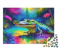 Alligator Coloré Marais Tropical Puzzle 1000 Pièces Papier Puzzle pour Adultes Détente Concentration Interaction Familiale Décoration Cadeau 38x26cm/1000pcs