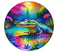 Alligator Coloré Puzzle 1000 Pièces Rond Papier pour Adultes Nuit Forêt Lac