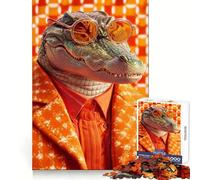 Alligator en Costume Orange Puzzle 1000 pièces pour Adultes Jeu de logique Loisirs agréables Bords Nets (38x26cm)
