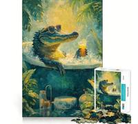 Alligator satisfait dans sa Baignoire avec Un Cocktail Puzzle de 1000 pièces pour Adolescents Jeu de réflexion Relaxant et décontracté Cadeau touchant (38x26cm)