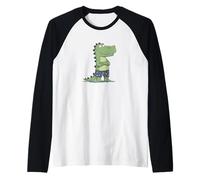 Alligator Souriant Amusant en Short de Bain pour garçons et Filles Manche Raglan