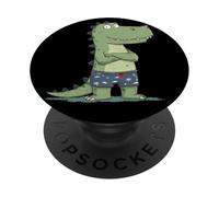 Alligator Souriant Amusant en Short de Bain pour garçons et Filles PopSockets PopGrip Adhésif
