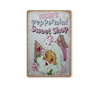 Allijune Panneau de Noël Santas Sweet Shop - Décoration de Noël rose - Décoration murale en métal - 30,5 x 40,6 cm