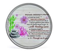 Allijune Panneau en étain rond avec inscription « Massage Therapist's Prayer I Close My Eyes A Prayer with Healing Love A Touch That's Flows » - Décoration murale - Cadeau pour maman, papa - 30,5 x