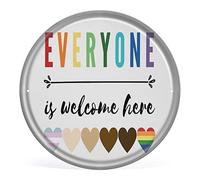 Allijune Panneau vintage « Everyone is Welcome Here » - Inscription « Everyone is Welcome Here » - Panneau vintage vintage en étain - Décoration murale - Cadeau pour maman, papa - 30,5 x 30,5 cm
