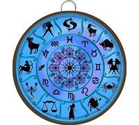 Allijune Plaque en étain antique avec signe astrologique occulte bleu vintage, décoration murale cadeau pour maman, papa, amis, panneau en métal, panneau rond en métal, 15,2 x 15,2 cm