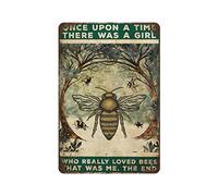 Allijune Plaque en étain avec inscription « Once Upon A Time There was A Girl Who Really Loved Bees It was Me The End » - Décoration murale - Style rétro, ferme, bar, garage - 30,5 x 40,6 cm