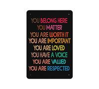 Allijune Plaque en étain « You Belong Here Teacher » - Diversity Classroom - Arc-en-ciel - Plaque en étain « In This Classroom You are » - Style rétro - Décoration de ferme, maison, bar - 20,3 x 30,5