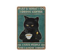 Allijune Plaque en métal avec inscription « That's What I Do I Drink Coffee I Hate People and I Know Things » - Décoration murale pour salle de bain - 14 x 20 cm