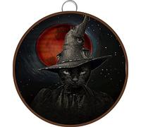 Allijune Poster de chat noir - When Witches Go Riding and Black Cats are Seen The Moon Laugh & Whispers 'Tis Near Halloween Poster mural en métal 15,2 x 15,2 cm