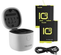 Allin Box Telesin Chargeur étanche à trois canaux + 2 batteries pour Gopro Hero 10 / Hero 9 (Gp-Btr-905-Gy-B)