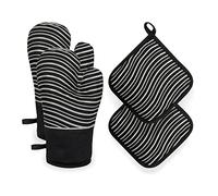 Allinside Gants de Four et 2 Supports de casseroles, Gants de Four résistants à la Chaleur, Gants de Cuisine avec Bande antidérapante en Silicone, pour la Cuisine, la Cuisson, Le Barbecue
