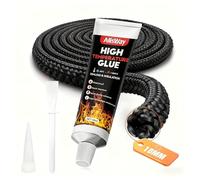 Allisway 2,5 M Joint Poele a Bois, 10mm Joint Insert Cheminée, 50ml Colle Haute Temperature,Silicone Haute Temperature, Convient pour les Fours, les Cheminées et les Conduits de Cheminée
