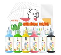 AllisWay Window Color Set, Peinture Vitre 6 x 22 ml, Peinture Vitrail et 50 Modèles de Motifs D'animaux, Convient aux Surfaces Lisses Telles Que Verre, Miroirs et Carreaux de Céramique, Projets DIY
