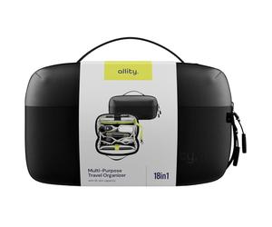 Allity Organiseur de Voyage Universel ATB-100 - Pochette de Rangement 2,4L avec 18 Compartiments pour Accessoires, Câbles, Cosmétiques et Électronique, Sac Organisateur Étanche et Compact Noir