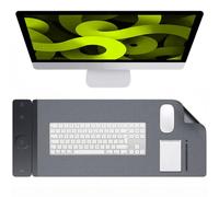Allity Tapis de Bureau Grand pour Ordinateur Portable et Clavier avec Chargeur Induction 3-en-1, Double Face Filc & Cuir Synthétique, Support Magnétique, Surface Spacieuse, Noir