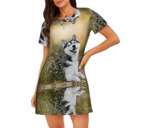 ALLiYa Chemise de nuit à manches courtes pour femme Motif chiens mignons, Noir , S