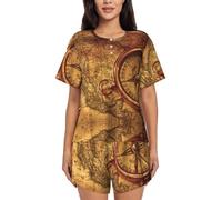 Alliya Law of the Compass Navigation Pyjama à manches courtes pour femme Col rond Short d'été Vêtements de maison Pyjama, Noir , XL Taille courte