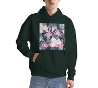 Alliya Pull à capuche pour homme avec flamant rose et feuilles - Confortable - Manches longues - Décontracté - Avec poche pour un usage quotidien, vert foncé, L