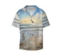 Alliya The Beach with Sea Birds Chemise décontractée à manches courtes pour homme Cool Daily Loose Business Casual Bar Workwear, Noir , S