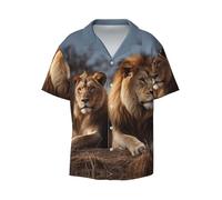 ALLiYa Two Lions Chemise décontractée à manches courtes pour homme, Noir , M