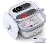 ALLJOY Bain de Pieds Massant Pliable avec Chauffage, Bulle, Bain de Pieds Bouillonnant Spa 24 Température, Pierre Ponce, 6 Minuteries, 6 Rouleaux de Massage Shiatsu, Lumière Rouge Cadeau Homme Femme