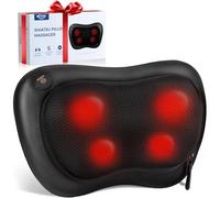 ALLJOY Masseur de Cou Cervical Shiatsu - Appareil de Massage Chauffant en Forme de Coussin, 4 Nœuds, 3 Vitesses, Ergonomique pour Soulager Nuque & Épaules - Maison/Bureau/Voiture - Cadeau