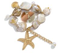 AllJunction Bracelet bohème en coquillage, étoile de mer, plage pour femme, perles dorées, bracelet de plage bohème à breloques en coquillage, océan, hawaïen, bijoux tropicaux, Large, Zinc, Pas de