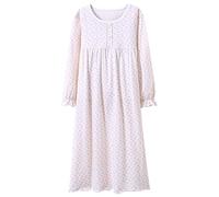 Allmeingeld Chemise de Nuit pour Fille 9ans Robe de Nuit à Manches Longues en Coton pour Enfant Jeune Blanc Fleur