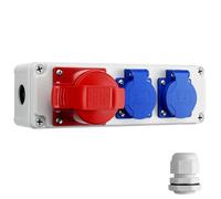 ALLmeter Distributeur D'alimentation Mural 3 Prises, Coffret de Distribution Électrique Mural pour Atelier, Garage, Chantie, Boîtier de Prises Étanche 2 Prises 220V 16A IP54 et Prise CEE 16A/32A IP44