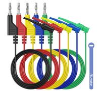 ALLmeter Lot de câble de test pour multimètre 5PCS Fiche banane empilable 4mm à Crochet d'essai 10A 100cm avec Corde de rangement, Test de fils fins et de broches de composants