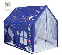 ALLmeter Tente d’intérieur 2 en 1 Mon P’tit Cosmos pour Enfant, Cabane fournie avec Tapis antidérapant, Guirlande étoiles, Lumière Coton, Grande pour 4 à 6 Enfants Explorer, Rêver, S’Amuser