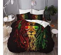 ALLMILL Parure de lit 3 Pièces,100% Polyester Microfibre,Reggae Rasta Lion,1 Housse De Couette 140 * 200cm+ 2 Taies d'oreiller 50 * 75cm