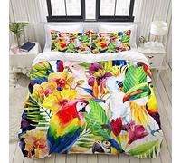 ALLMILL Parure de lit Adulte,Housse de Couette,Aquarelle perroquets avec des Fleurs Tropicales Main Exotique de différentes espèces,1 Housse de Couette 140 x 200cm + 2 Taies d'Oreillers 50 * 75 CM