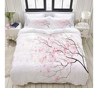 ALLMILL Parure de lit Adulte,Housse de Couette,Branche Artistique de Sakura avec Fleurs de Cerisier, Printemps Japonais Tendre,1 Housse de Couette 220 x 240cm + 2 Taies d'Oreillers 50 * 75 CM