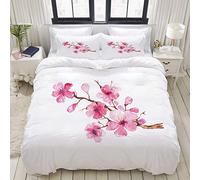 ALLMILL Parure de lit Adulte,Housse de Couette,Branche de Fleur Rose de Peinture Aquarelle de Fleur de Cerisier Arbre Sakura Japonais,1 Housse de Couette 220 x 240cm + 2 Taies d'Oreillers 50 * 75 CM