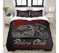 ALLMILL Parure de lit Adulte,Housse de Couette,Classique Vintage Moto Antique Biker Black Car Club Custom Drive,1 Housse de Couette 220 x 240cm + 2 Taies d'Oreillers 50 * 75 CM