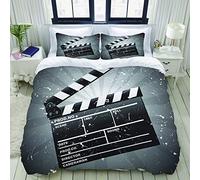 ALLMILL Parure de lit Adulte,Housse de Couette,Conseil de Salle de cinéma Clapper sur Fond rétro avec scène Effet Grunge Couper scène,1 Housse de Couette 140 x 200cm + 2 Taies d'Oreillers 50 * 75 CM