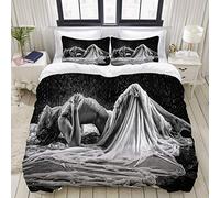 ALLMILL Parure de lit Adulte,Housse de Couette,Femme Nue sous la Pluie avec Un Fond Blanc et Noir,1 Housse de Couette 220 x 240cm + 2 Taies d'Oreillers 50 * 75 CM