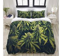 ALLMILL Parure de lit Adulte,Housse de Couette,Green Weed Bourgeon de Cannabis Plant de Marijuana Sativa Chanvre Indica Cultiver Ferme,1 Housse de Couette 200 x 200cm + 2 Taies d'Oreillers 50 * 75 CM