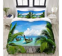 ALLMILL Parure de lit Adulte,Housse de Couette,Plage et mer Tropicale Pont en Bois Bateaux flottants Sone Honeypot,1 Housse de Couette 140 x 200cm + 2 Taies d'Oreillers 50 * 75 CM