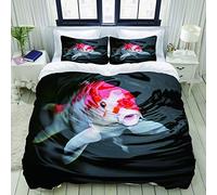 ALLMILL Parure de lit Adulte,Housse de Couette,Poisson Rouge Japon Koi Carpe dans Un étang Ammoniac Ammonium Elevage de Glucides,1 Housse de Couette 220 x 240cm + 2 Taies d'Oreillers 50 * 75 CM