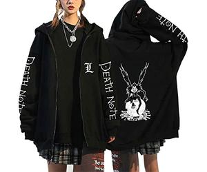 AllMonyba Death Note Anime Sweat à Capuche zippé pour Femme Homme L·Lawliet Sweat à Capuche surdimensionné Veste
