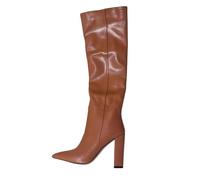 Alloaone Bottes au-dessus du genou pour femme 11 cm Bout pointu Talon carré Faux daim Chaussures à enfiler Style Western, 085 Marron, 43.5 EU