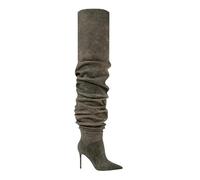 Alloaone Bottes au-dessus du genou pour femme 9,5 cm Plissées Bout pointu Stiletto Haut Talon Polaire À enfiler Pour les occasions formelles, gris, 40.5 EU